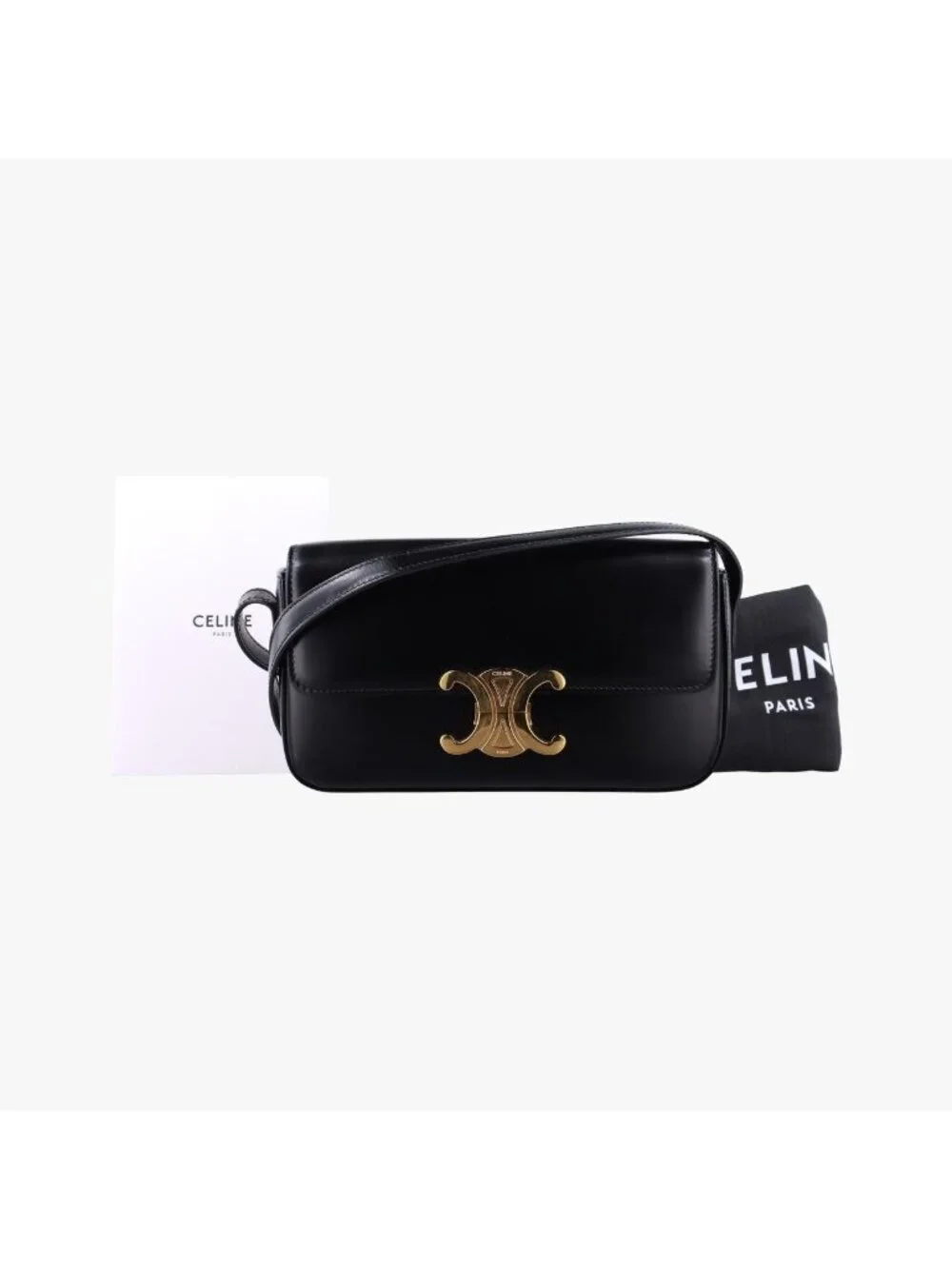 Celine Teen Triomphe Black Leather Shoulder Bag